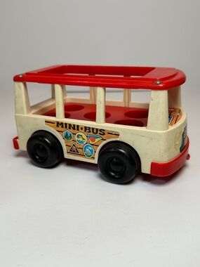 Vintage Fisher Price Mini Bus FP-141 1969 Little People Toy Red White USA